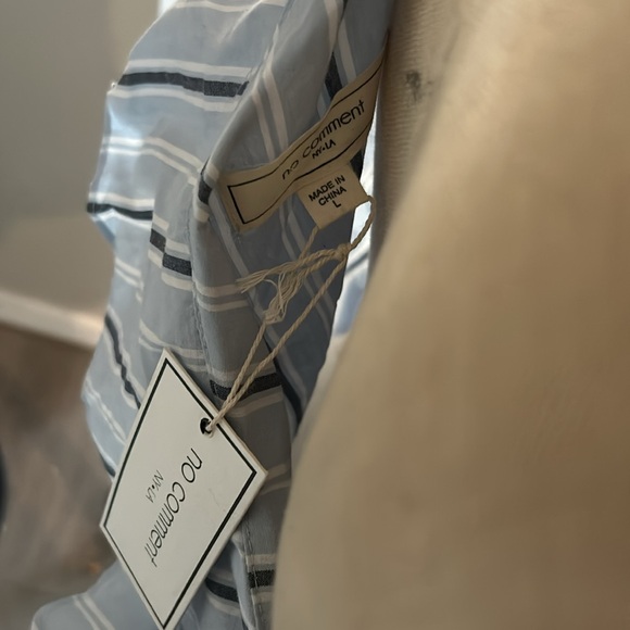 Blue Striped Off-Shoulder Shirt - Size L | Ruffle Detail, NWT | Stylish & Fresh - Picture 5 of 6